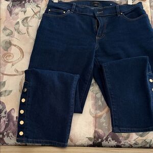 Ann Taylor Factory Dark Blue Skinny Jeans with Gold Buttons